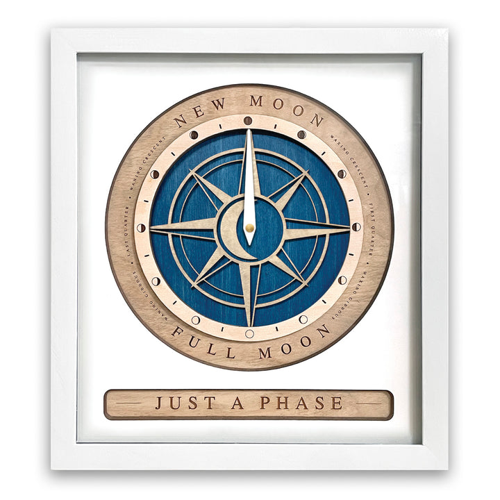 Compass Rose Moon Phase Clock White and Blue