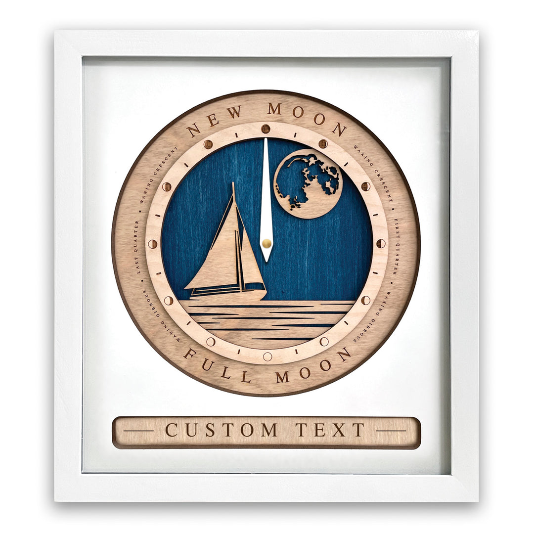 Sail Boat Moon Phase Clock White and Blue
