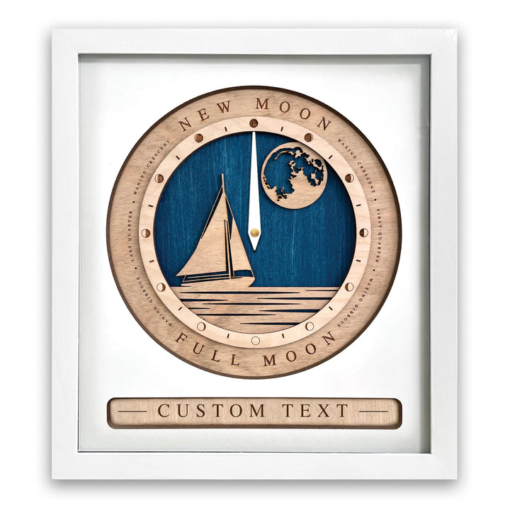 Sail Boat Moon Phase Clock White and Blue