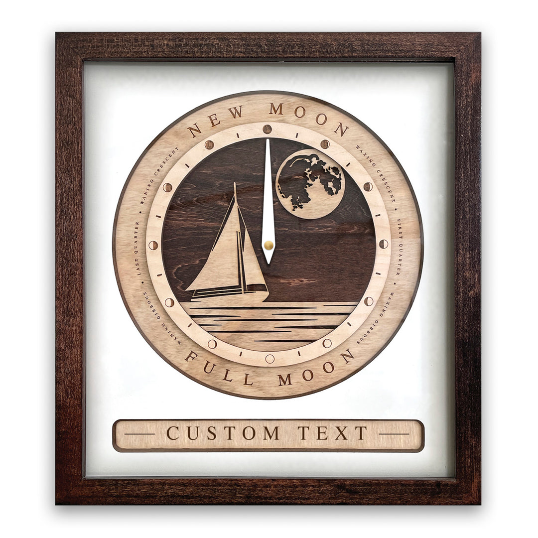Sail Boat Moon Phase Clock Red Mahogany