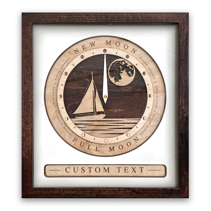 Sail Boat Moon Phase Clock Red Mahogany