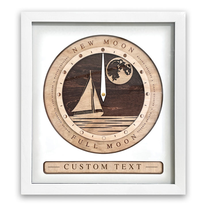 Sail Boat Moon Phase Clock White and Red Mahogany