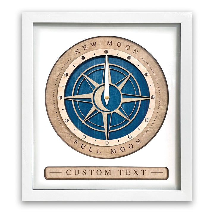 Compass Rose Moon Phase Clock White and Blue