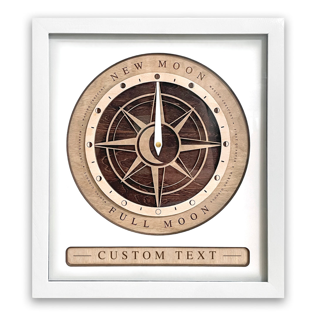 Compass Rose Moon Phase Clock White and Red Mahogany