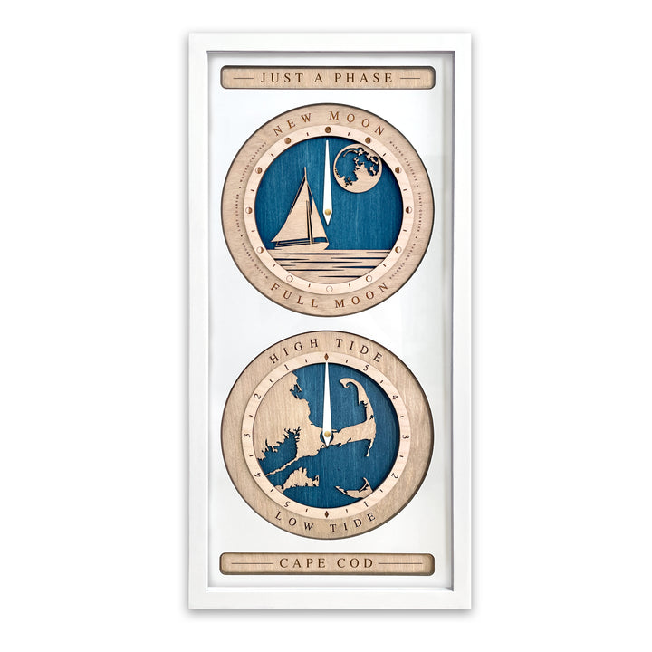 Sail Boat and Cape Cod Moon Phase and Tide Clock White and Blue