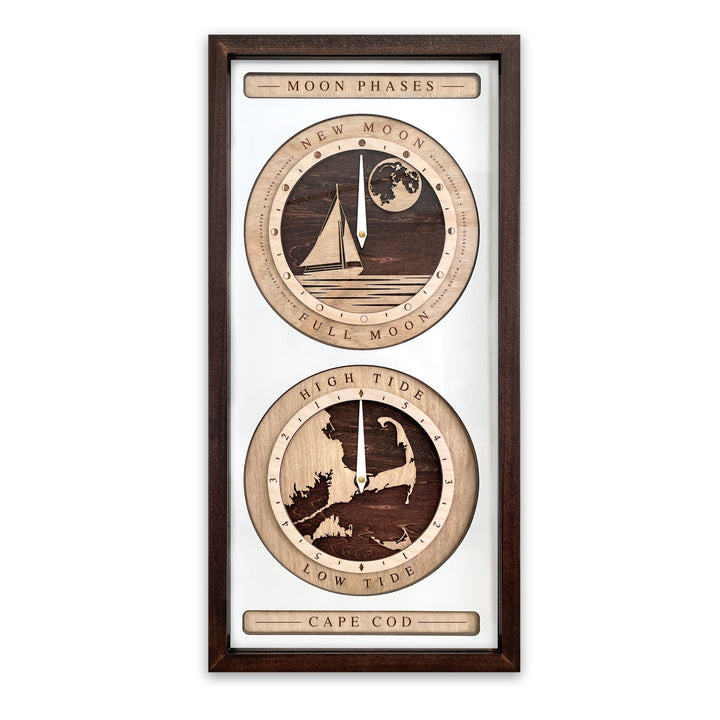 Sail Boat and Cape Cod Moon Phase and Tide Clock Red Mahogany