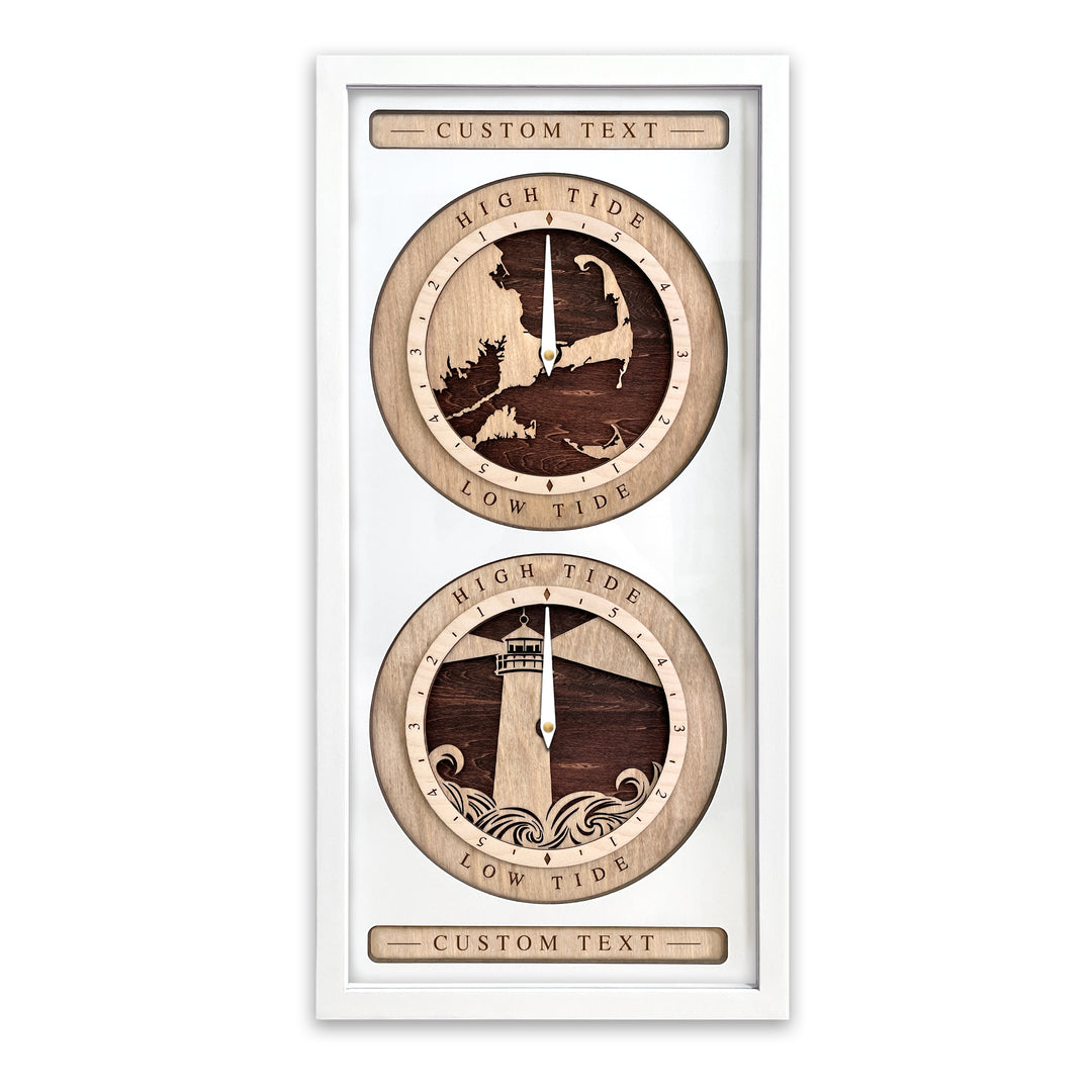 Cape Cod Tide Clocks with Custom Text White and Red Mahogany