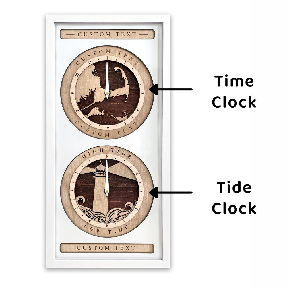 Time and Tide Clock Cape Cod and Lighthouse Design White and Red Mahogany
