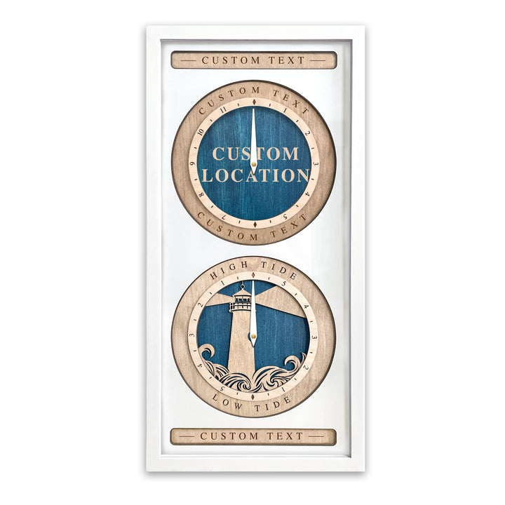 Custom Location and Lighthouse Time and Tide Clock White and Blue