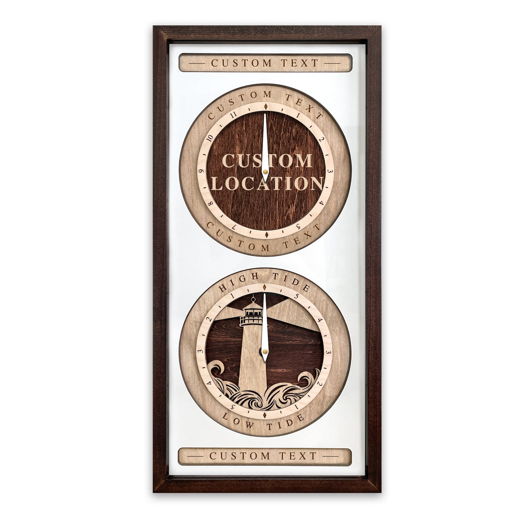 Custom Location and Lighthouse Time and Tide Clock Red Mahogany