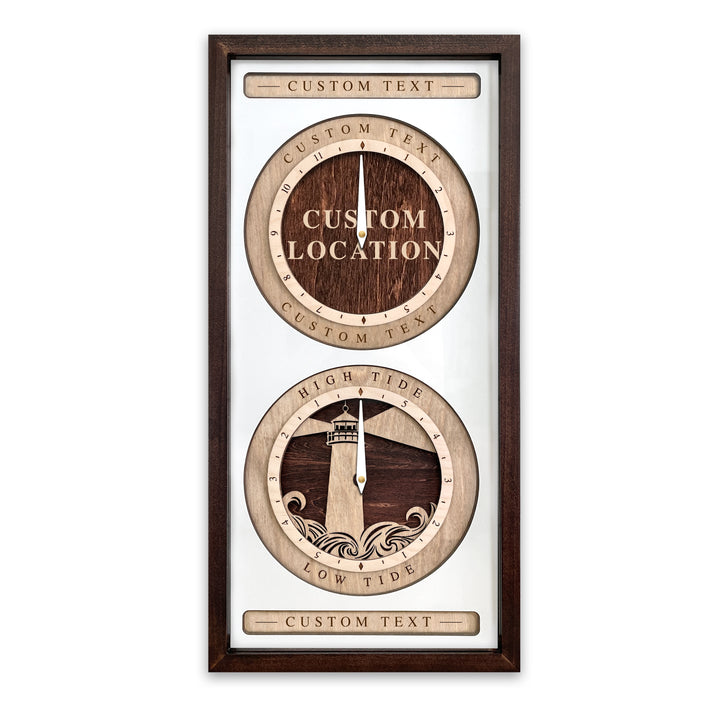 Custom Location and Lighthouse Time and Tide Clock Red Mahogany
