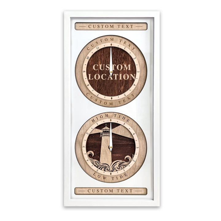 Custom Location and Lighthouse Time and Tide Clock White and Red Mahogany